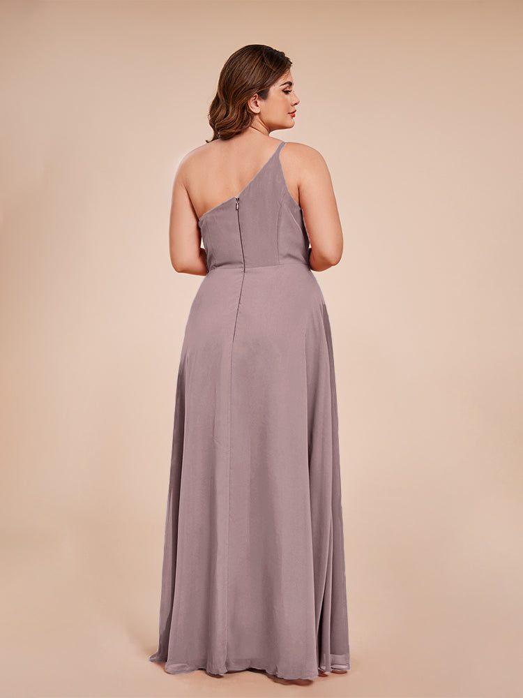 Plus Size One Shoulder Side Slit Chiffon Bridesmaid Dress