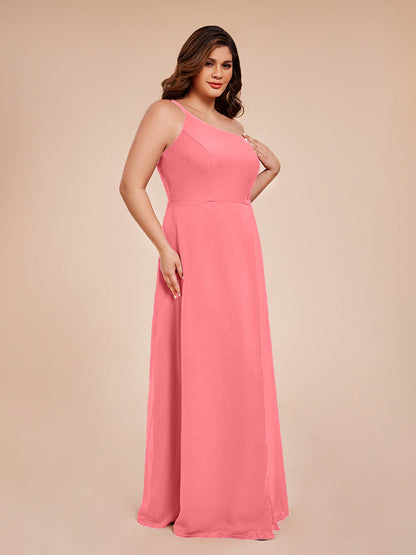 Plus Size One Shoulder Side Slit Chiffon Bridesmaid Dress