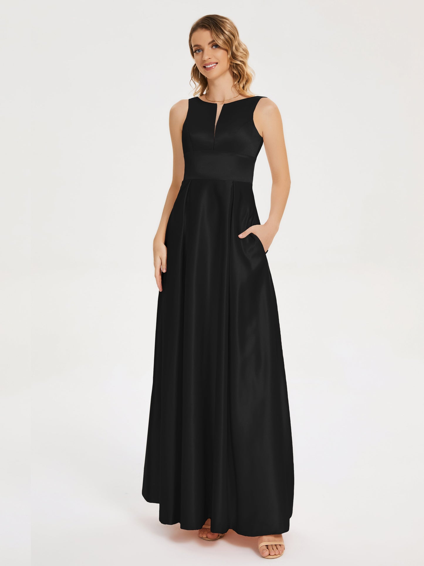 Lilliana Round Neck Long Satin Bridesmaid Dress