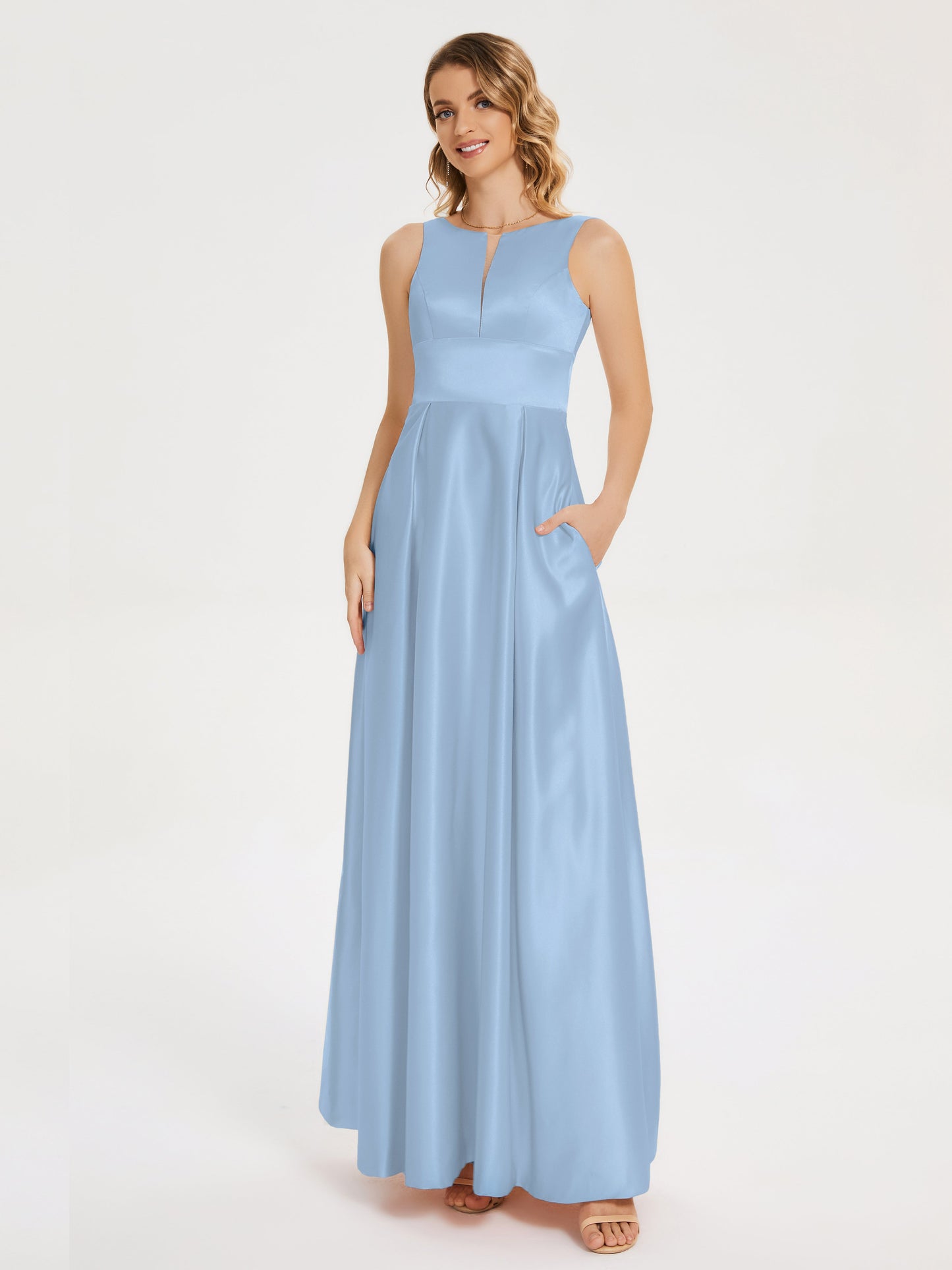 Lilliana Round Neck Long Satin Bridesmaid Dress