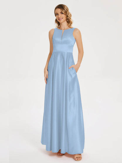 Lilliana Round Neck Long Satin Bridesmaid Dress