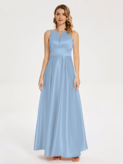 Lilliana Round Neck Long Satin Bridesmaid Dress
