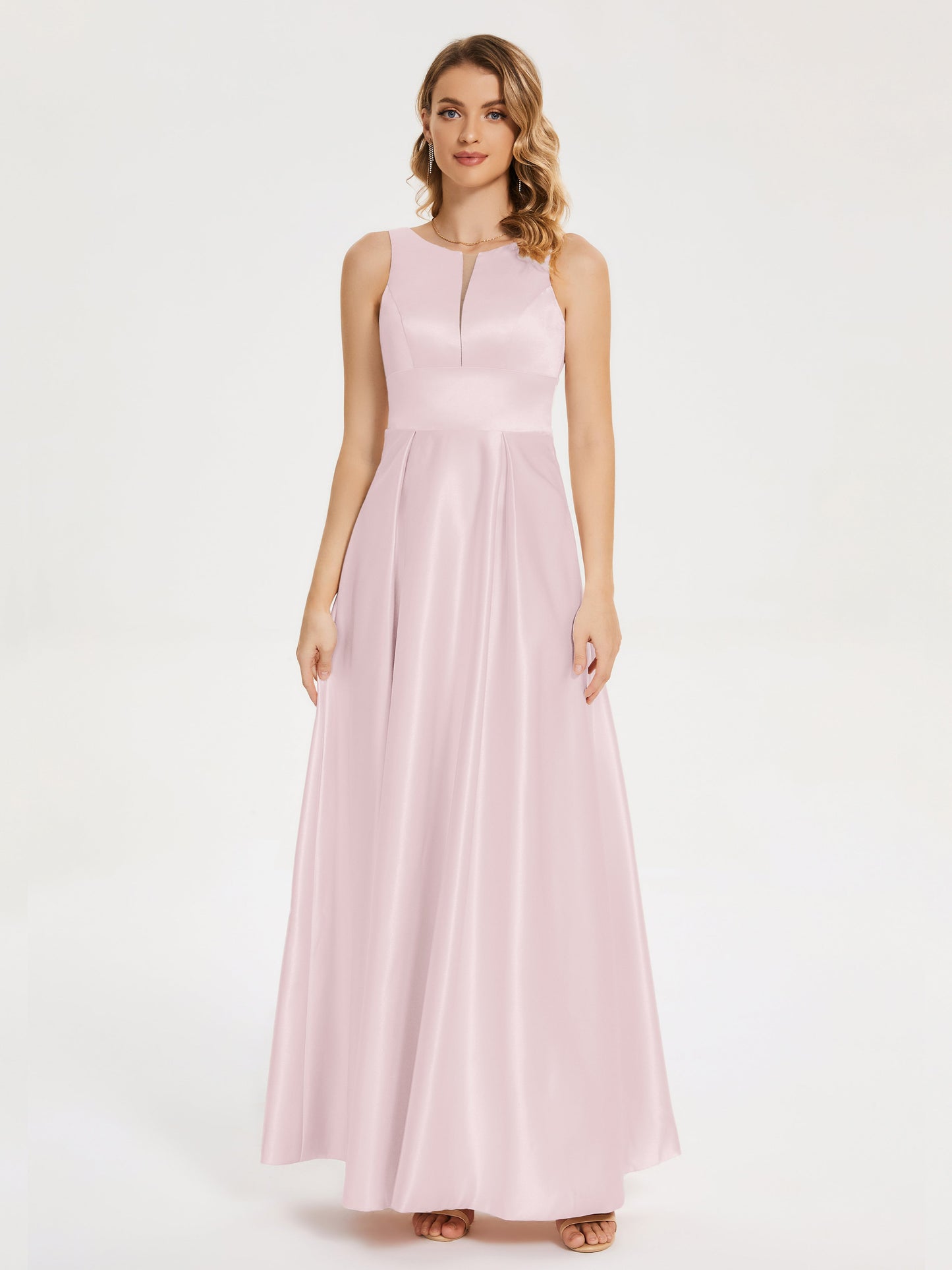 Lilliana Round Neck Long Satin Bridesmaid Dress