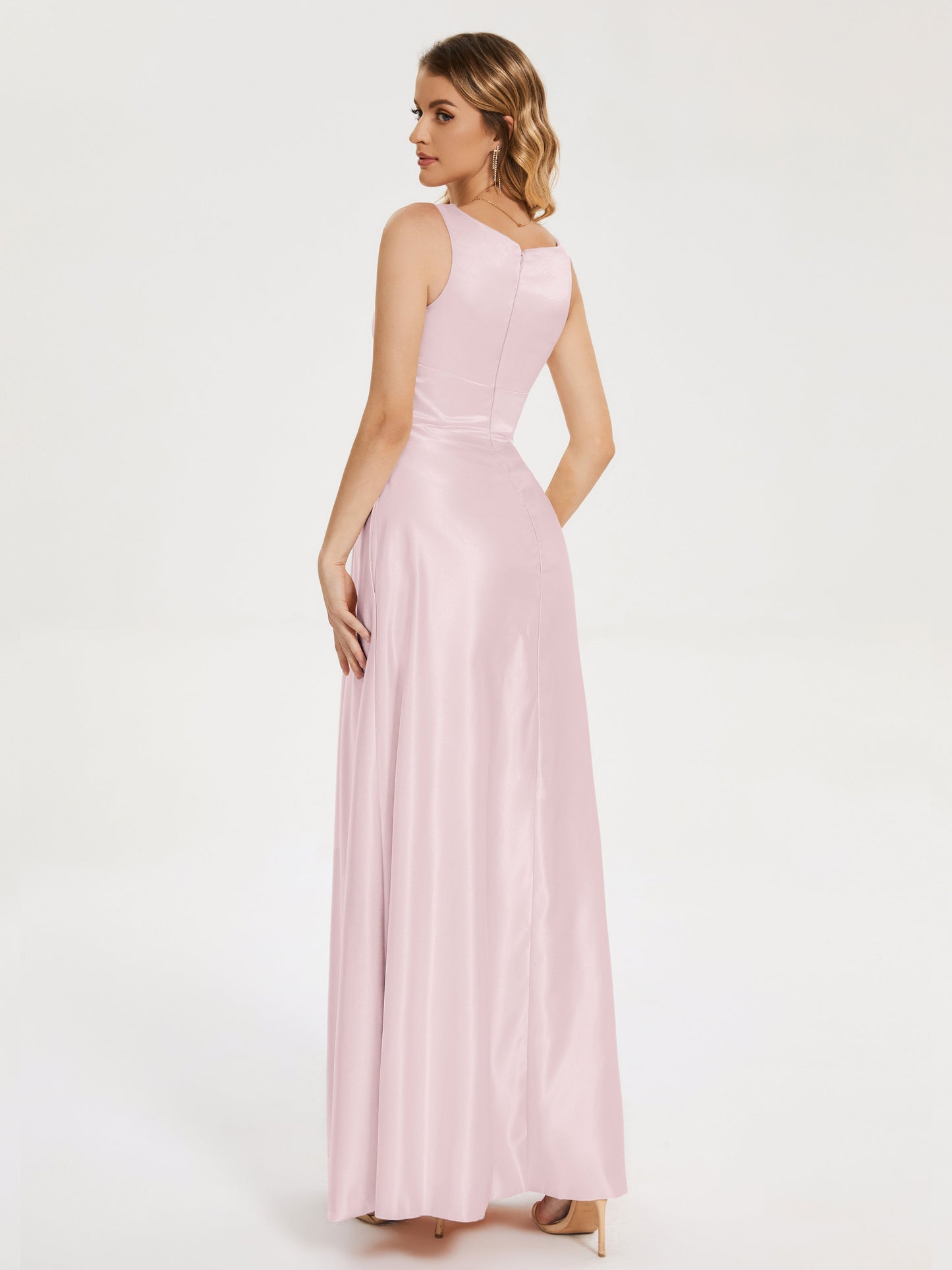 Lilliana Round Neck Long Satin Bridesmaid Dress