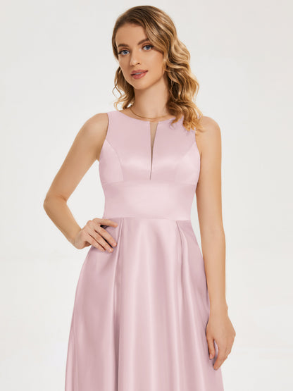 Lilliana Round Neck Long Satin Bridesmaid Dress