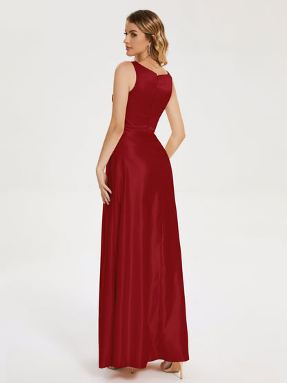 Lilliana Round Neck Long Satin Bridesmaid Dress