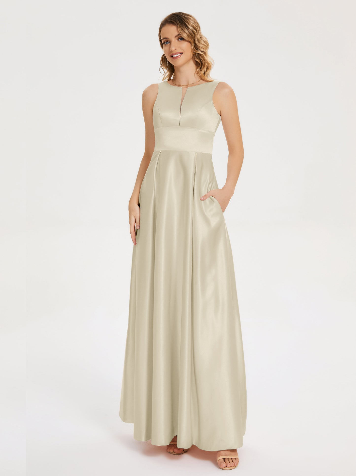 Lilliana Round Neck Long Satin Bridesmaid Dress