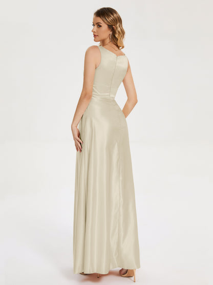 Lilliana Round Neck Long Satin Bridesmaid Dress