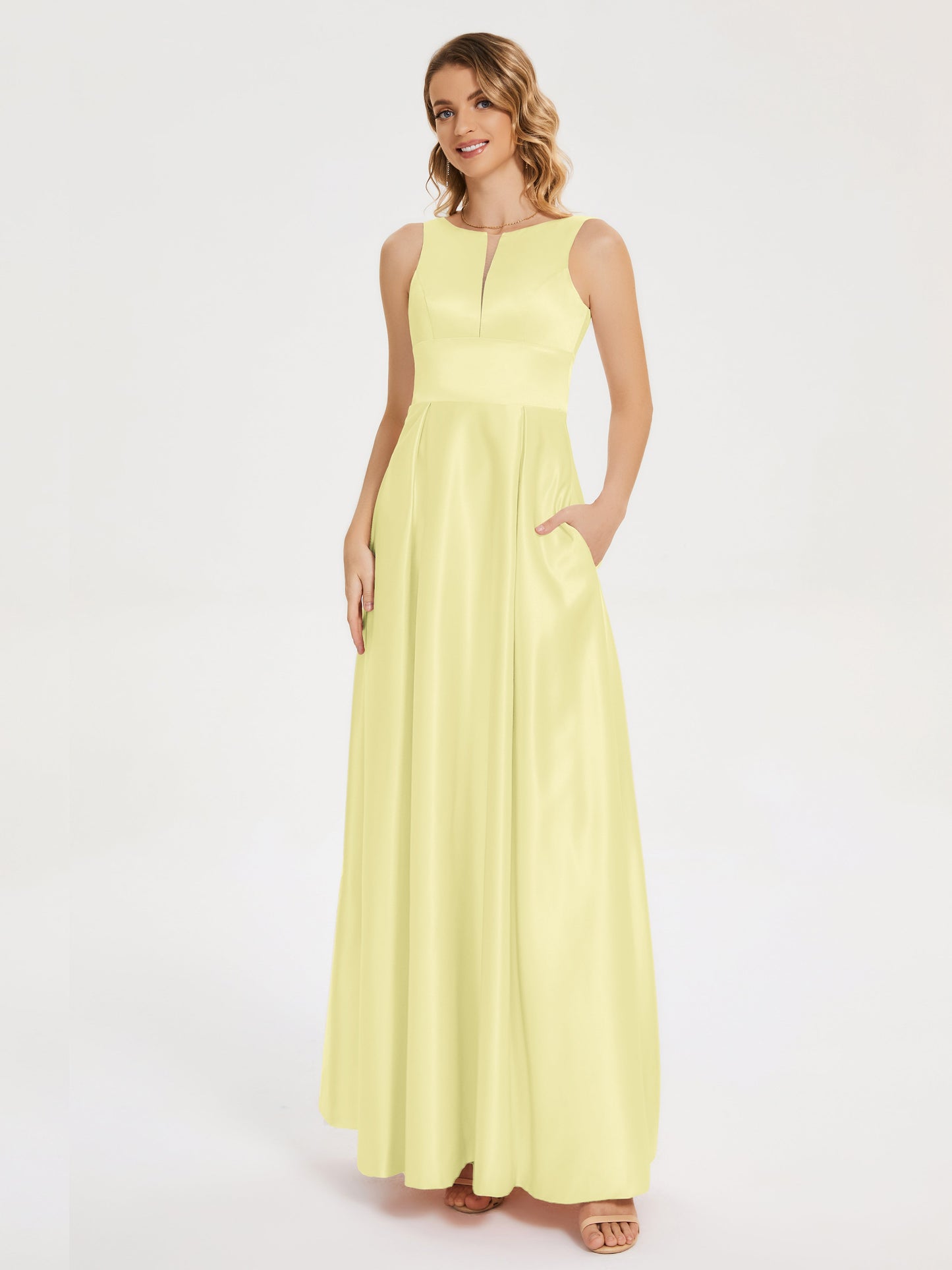 Lilliana Round Neck Long Satin Bridesmaid Dress