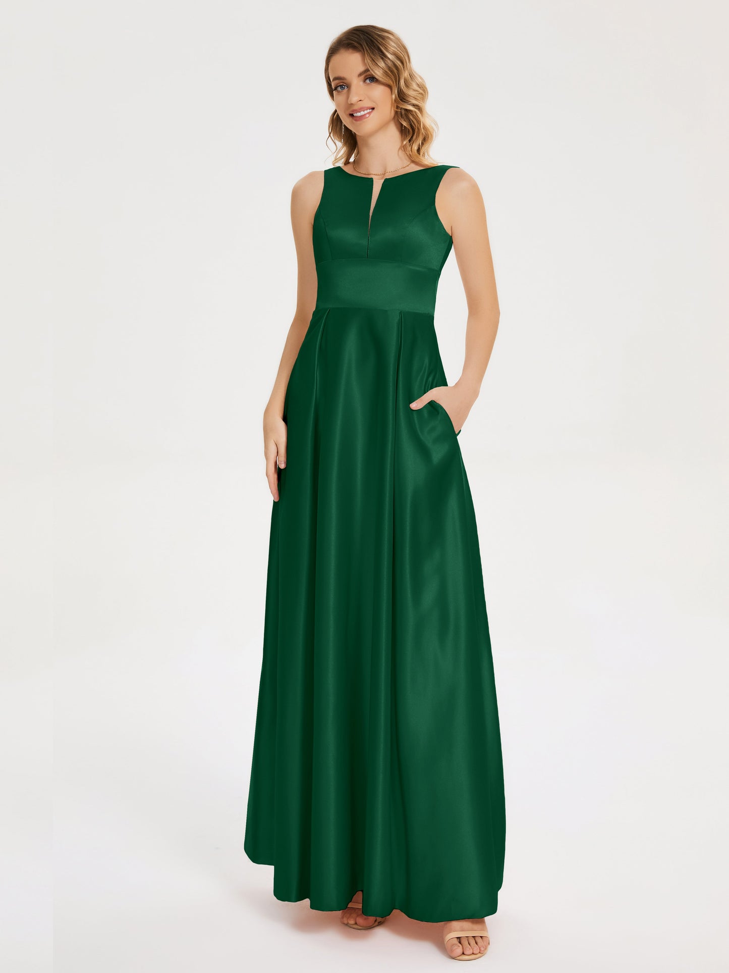 Lilliana Round Neck Long Satin Bridesmaid Dress
