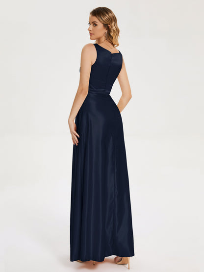 Lilliana Round Neck Long Satin Bridesmaid Dress