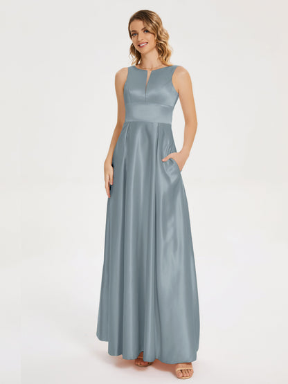 Lilliana Round Neck Long Satin Bridesmaid Dress