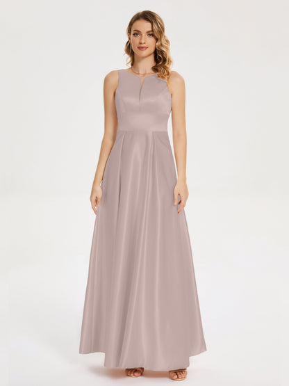 Lilliana Round Neck Long Satin Bridesmaid Dress