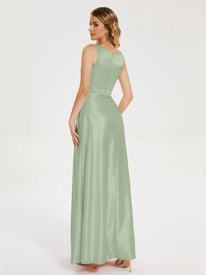 Lilliana Round Neck Long Satin Bridesmaid Dress