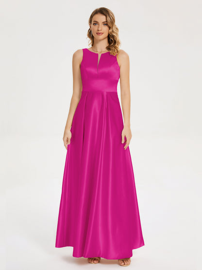 Lilliana Round Neck Long Satin Bridesmaid Dress