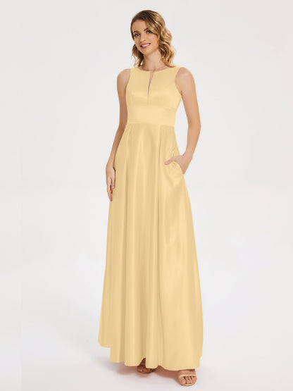 Lilliana Round Neck Long Satin Bridesmaid Dress