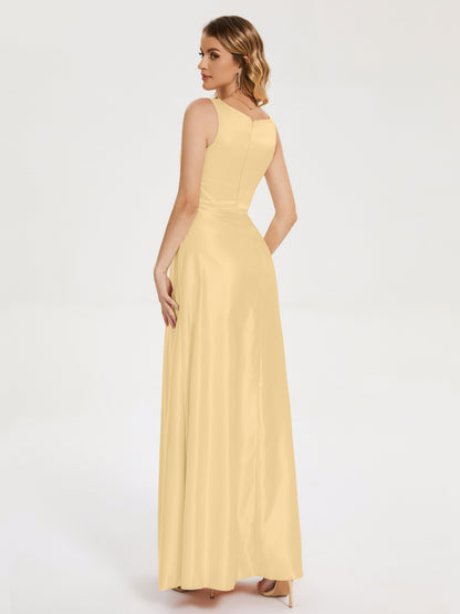 Lilliana Round Neck Long Satin Bridesmaid Dress