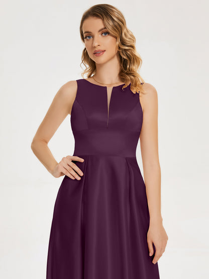 Lilliana Round Neck Long Satin Bridesmaid Dress