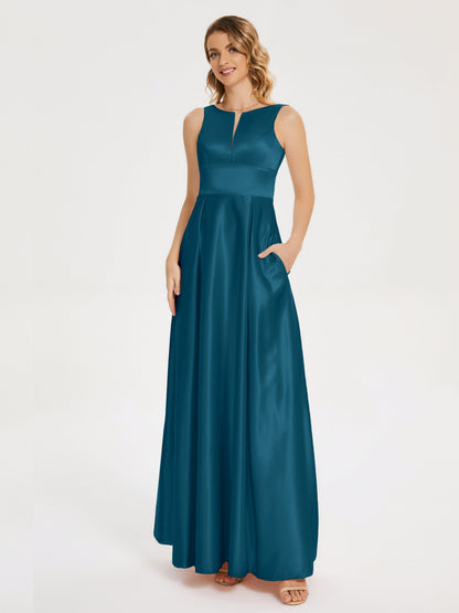 Lilliana Round Neck Long Satin Bridesmaid Dress
