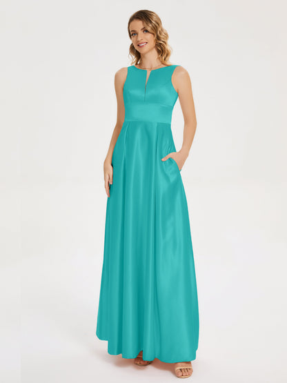 Lilliana Round Neck Long Satin Bridesmaid Dress