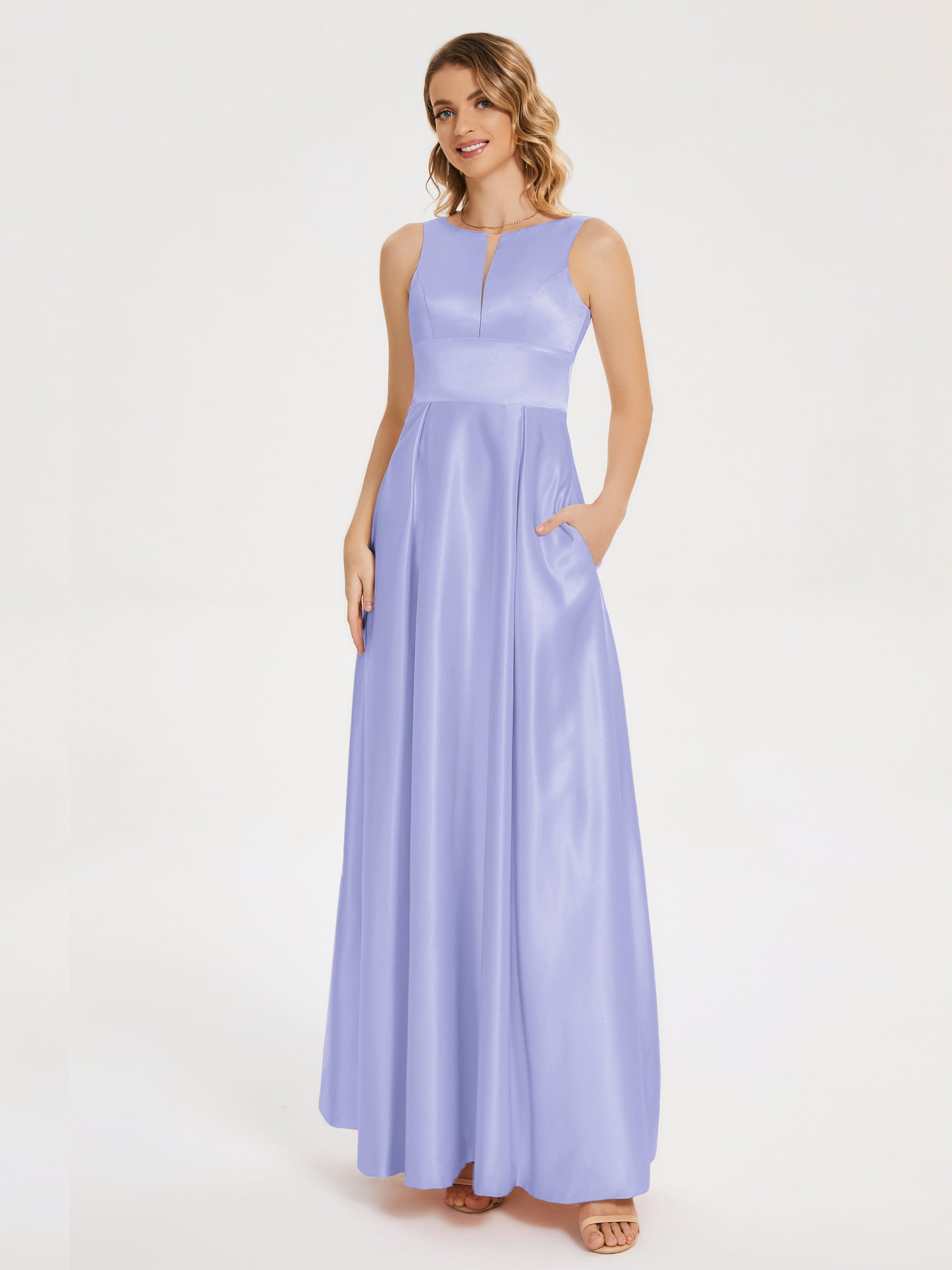 Lilliana Round Neck Long Satin Bridesmaid Dress