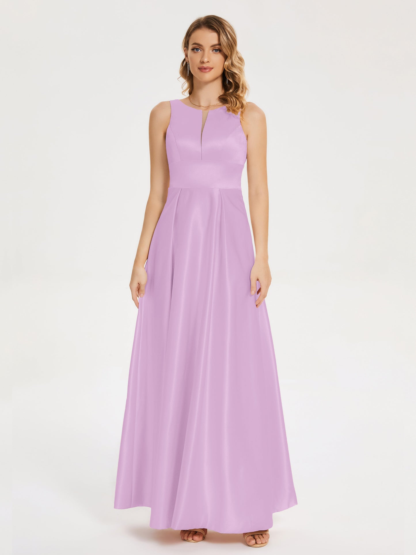 Lilliana Round Neck Long Satin Bridesmaid Dress