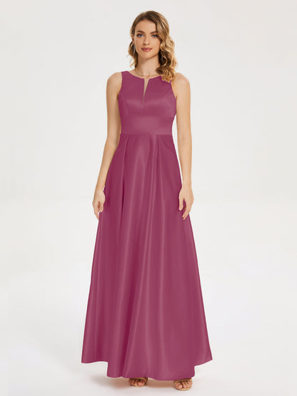 Lilliana Round Neck Long Satin Bridesmaid Dress