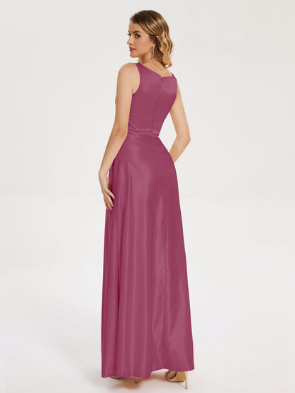 Lilliana Round Neck Long Satin Bridesmaid Dress