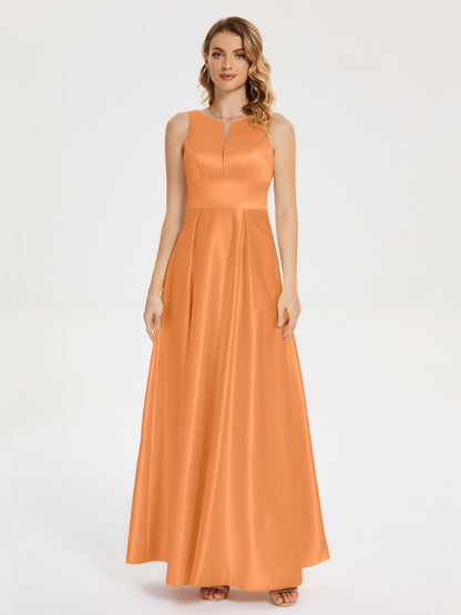 Lilliana Round Neck Long Satin Bridesmaid Dress