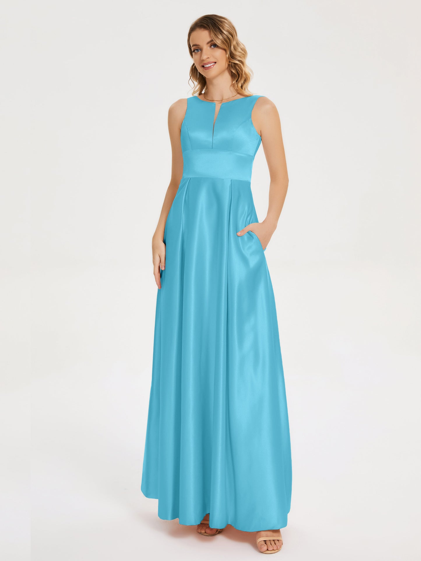 Lilliana Round Neck Long Satin Bridesmaid Dress