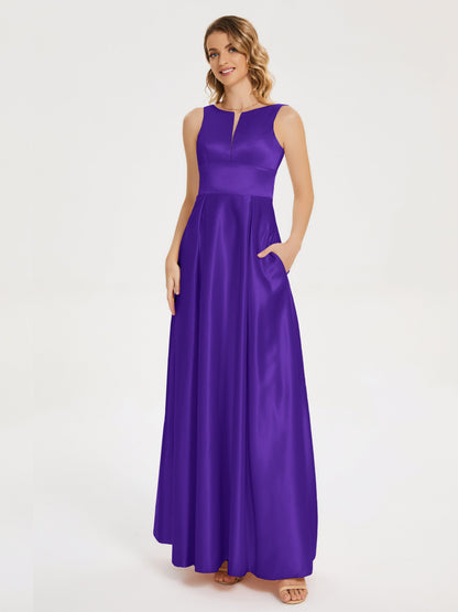 Lilliana Round Neck Long Satin Bridesmaid Dress