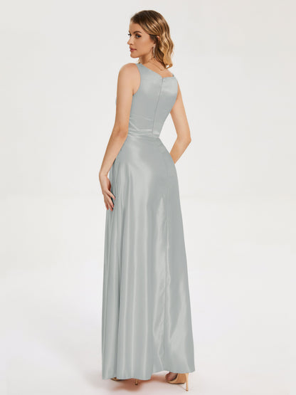 Lilliana Round Neck Long Satin Bridesmaid Dress
