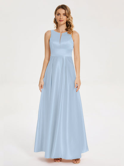 Lilliana Round Neck Long Satin Bridesmaid Dress