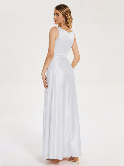 Lilliana Round Neck Long Satin Bridesmaid Dress