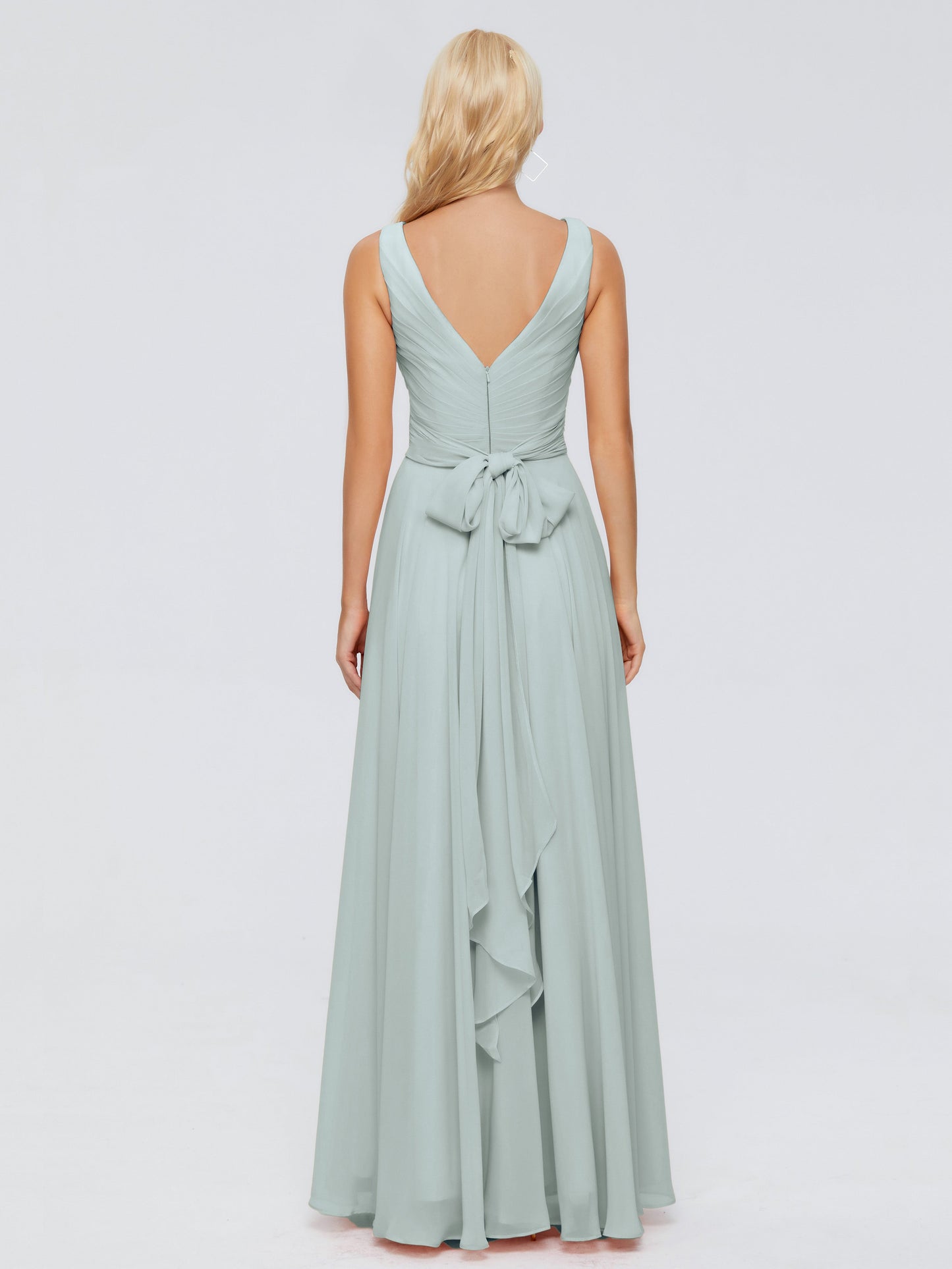Ryleigh V Neck Long Chiffon Bridesmaid Dresses with Bow