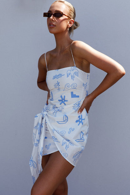 Euro Trip Wrap Mini Dress Nautical White