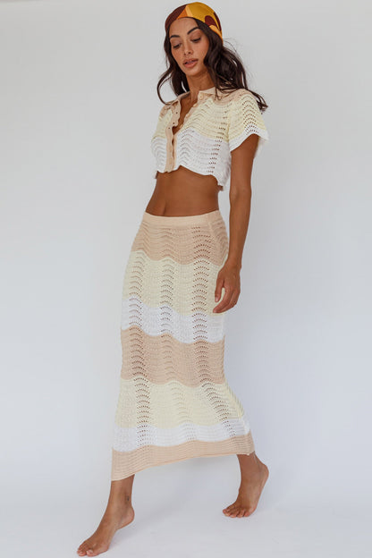 May Blooms Knit Maxi Skirt Lemon Butter