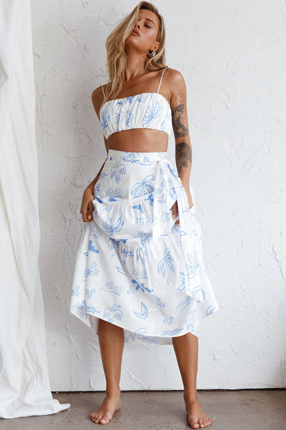 Bondi Gathered Crop Top Printed White