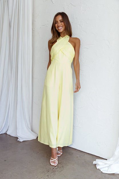 Stars Align Halterneck Jumpsuit Lemon