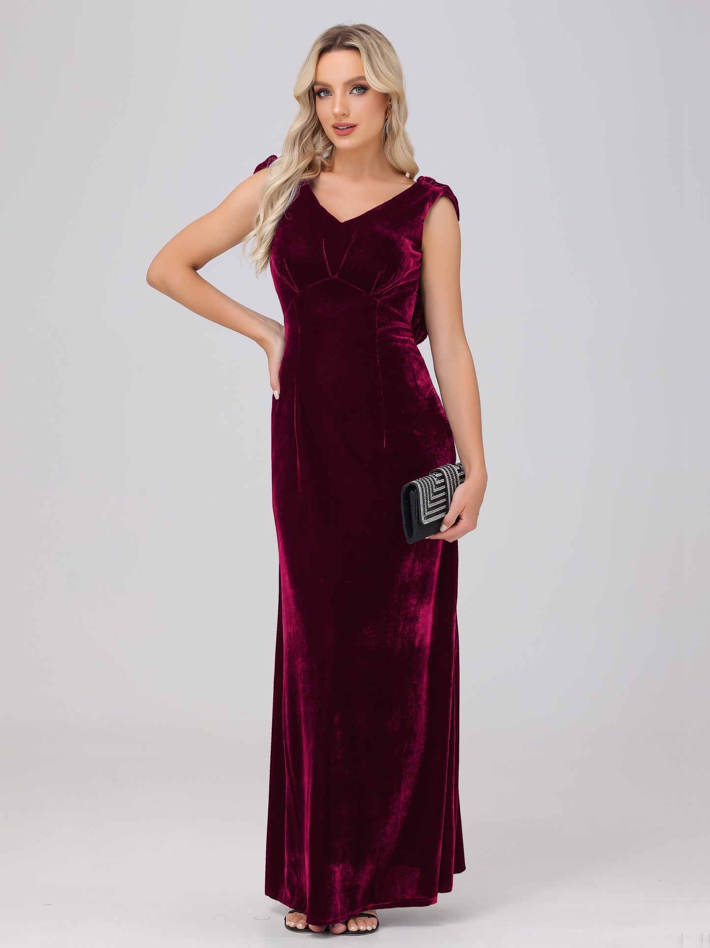 Sheath V-Neck High Waist Velvet Bridesmaid Dresses