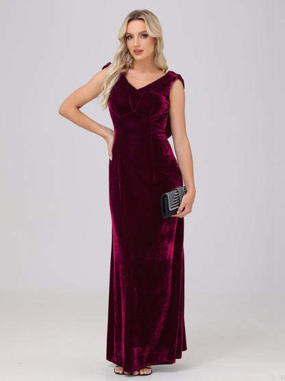 Sheath V-Neck High Waist Velvet Bridesmaid Dresses