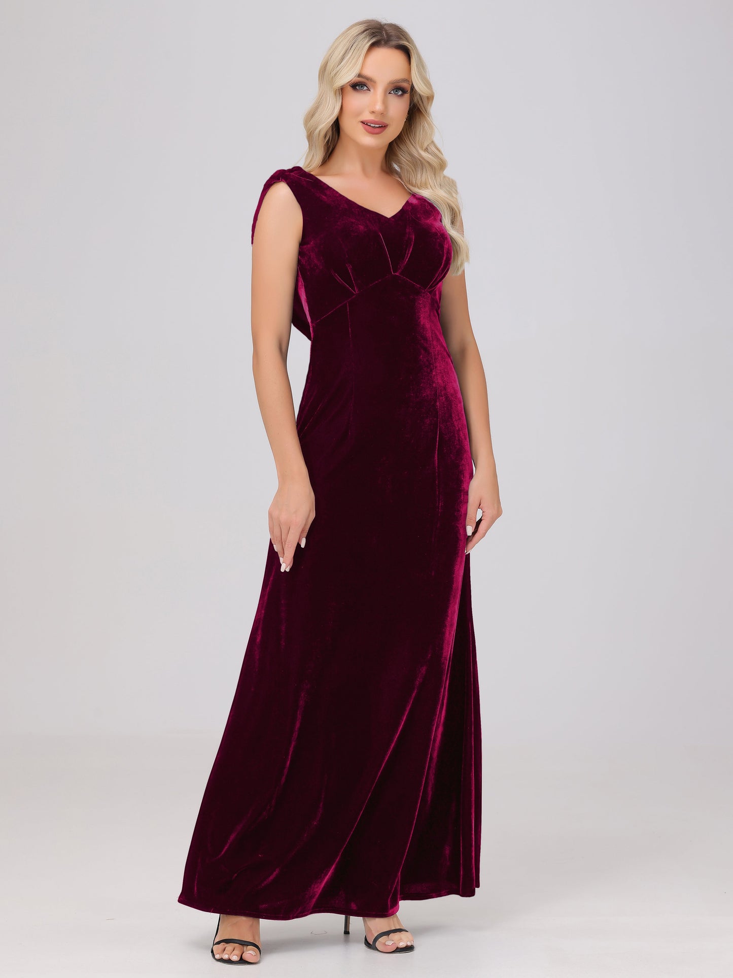 Sheath V-Neck High Waist Velvet Bridesmaid Dresses