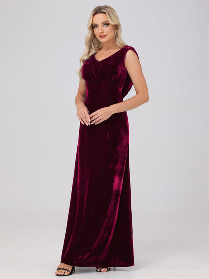Sheath V-Neck High Waist Velvet Bridesmaid Dresses