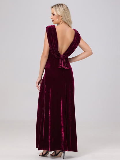 Sheath V-Neck High Waist Velvet Bridesmaid Dresses