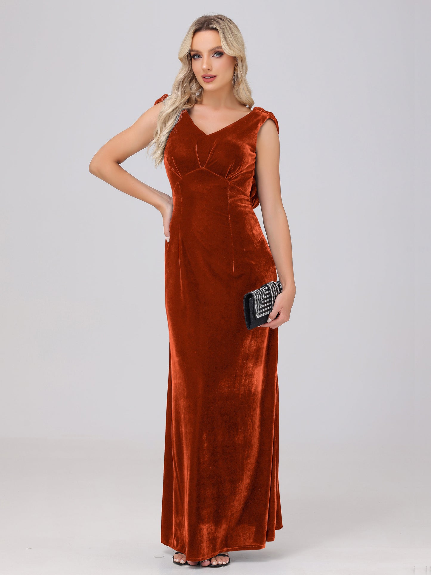 Sheath V-Neck High Waist Velvet Bridesmaid Dresses