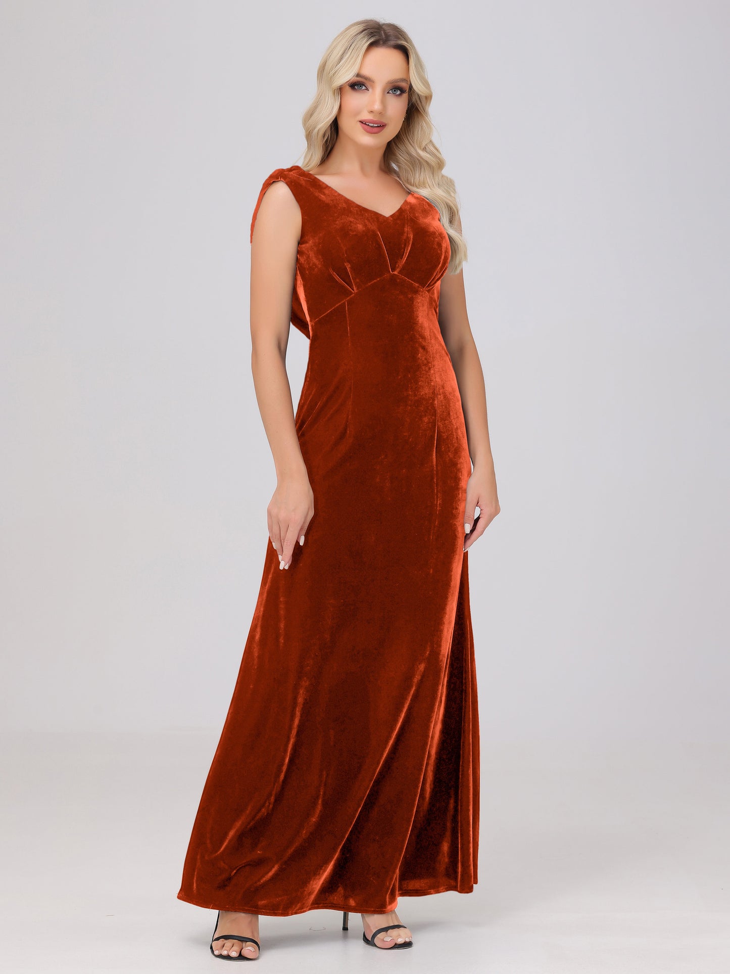 Sheath V-Neck High Waist Velvet Bridesmaid Dresses
