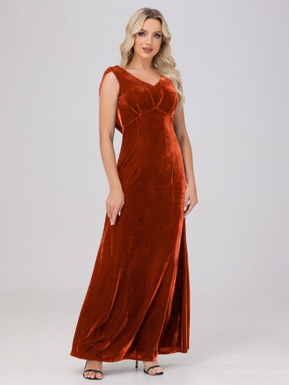 Sheath V-Neck High Waist Velvet Bridesmaid Dresses