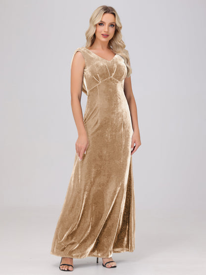 Sheath V-Neck High Waist Velvet Bridesmaid Dresses