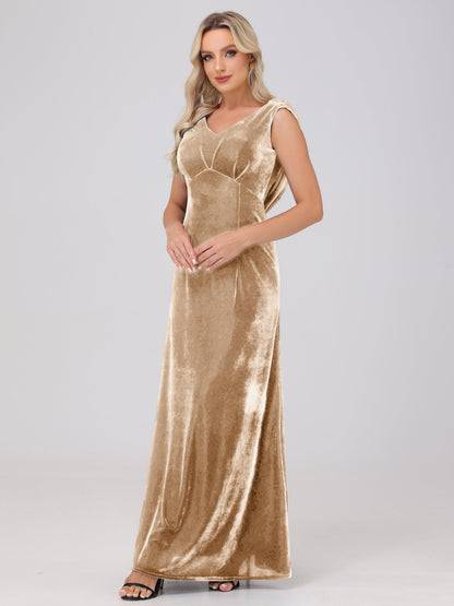 Sheath V-Neck High Waist Velvet Bridesmaid Dresses