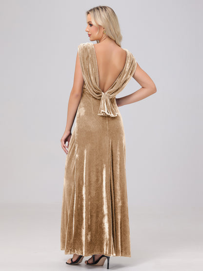 Sheath V-Neck High Waist Velvet Bridesmaid Dresses